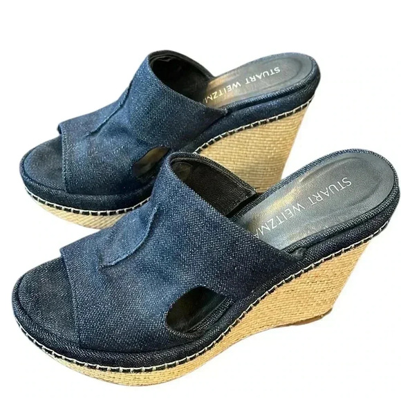 Stuart Weitzman Ponte Navy Antique Denim Wedge Size 6 - Picture 2 of 7